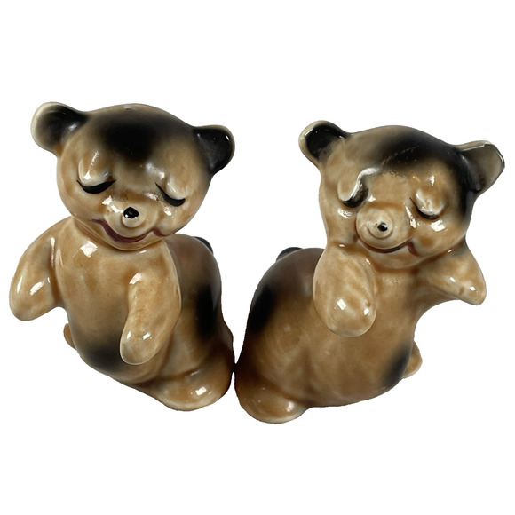 Bear Hug Brown Vtg Salt & Pepper Shakers Kitschy Ceramic Van Tellingen +Corks - Picture 3 of 7